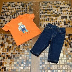 Ralph Lauren Kids Orange Bear T-Shirt and Hampton Stretch Jeans Set